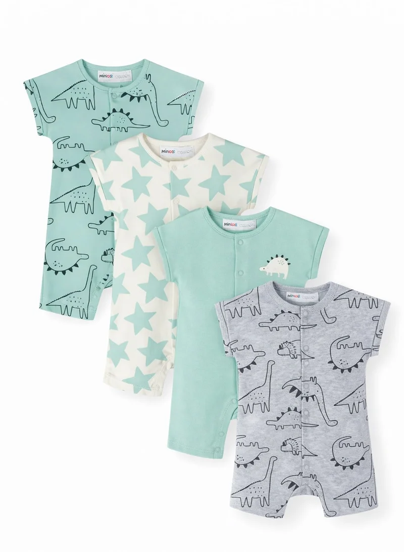 مينوتي طقم من 4 رومبرز أطفال بأكمام قصيرة وأزرار سفلية